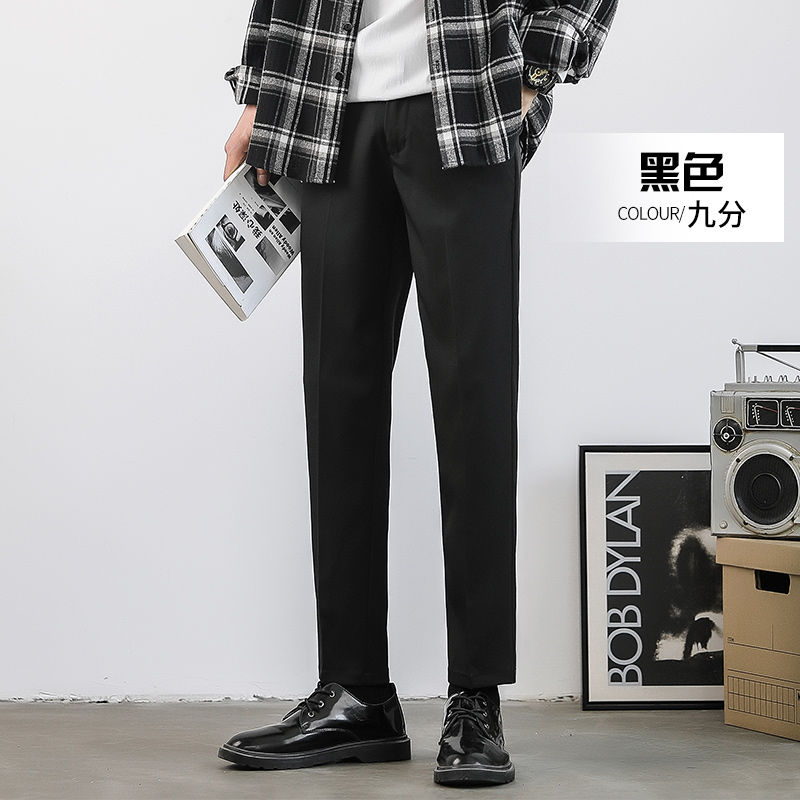 SUNTEK西裤男士春季韩版潮流修身九分小脚裤直筒宽松黑西装裤休闲长裤子西裤高清大图