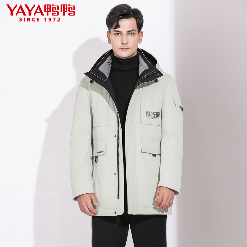 鸭鸭(yaya)冬季新款男士短款连帽工装时尚潮流羽绒服外套男