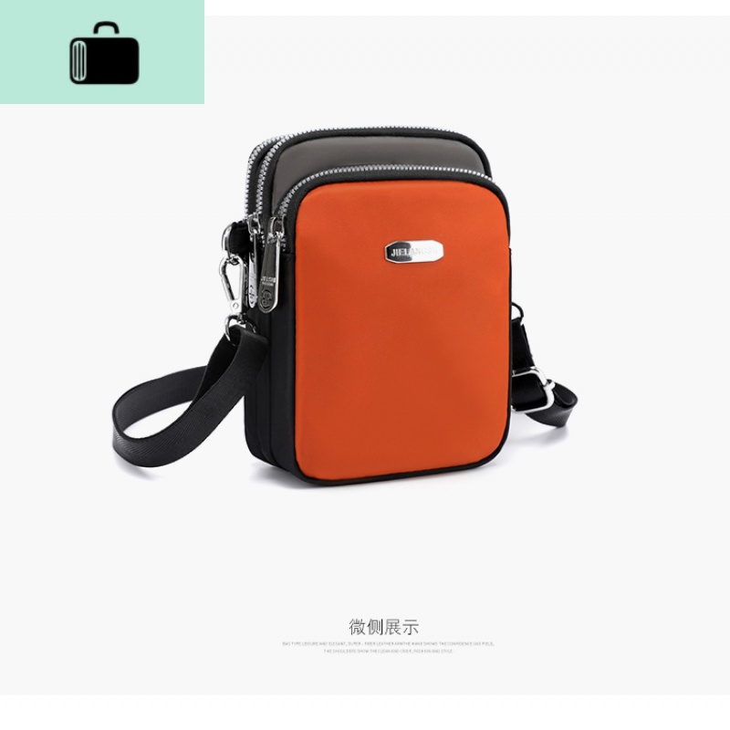 手机包女斜挎可放手机迷你小包包便携竖型多功能帆布手机袋零钱包NEWLAKE 橘色拼色款