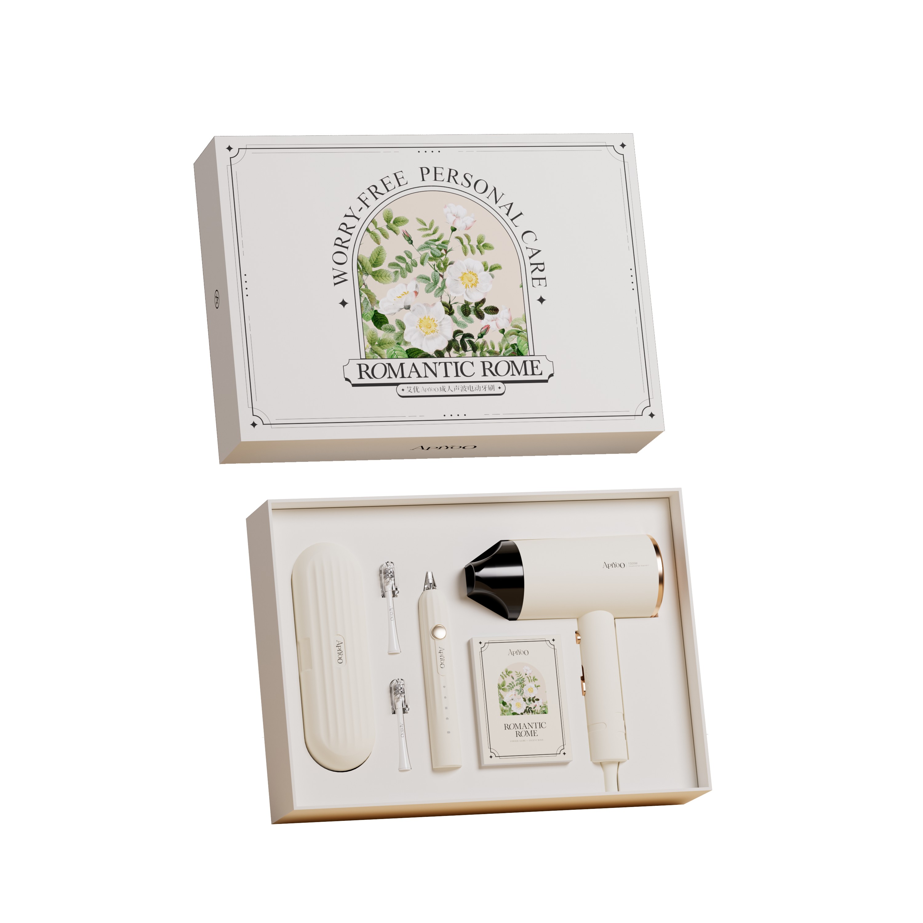 艾优 个人护理组合(电动牙刷+电吹风)-白色 T13-A高清大图