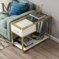 沙发边几侧边柜角柜简约现代床头小桌子轻奢迷你北欧小茶几_498 金色配白色90*30*60