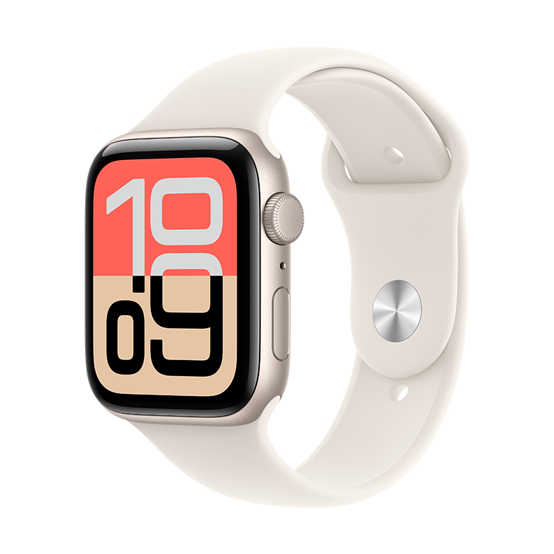 2025新款 Apple Watch SE GPS版 智能手表 铝金属表壳 运动型表带 44mm星光色铝金属壳星光色运动带M/L