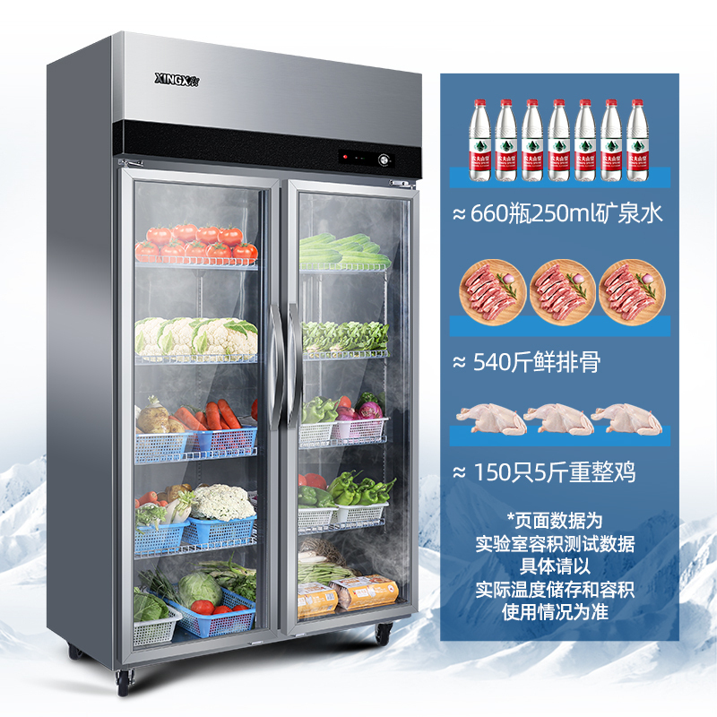 星星(XINGX)厨房冰箱商用双门展示柜全冷藏冰柜商用立式不锈钢餐饮店后厨BC-650E