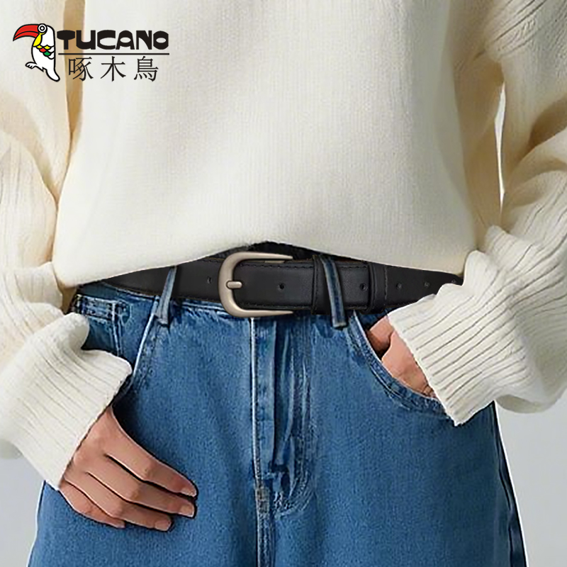 啄木鸟女士皮带2025新款真皮韩版牛皮简约百搭配牛仔裤腰带学生女高清大图