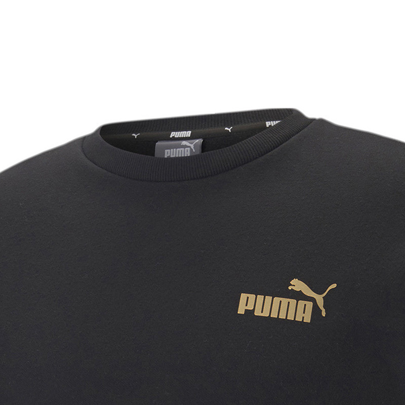 PUMA 纯色Logo运动休闲圆领套头卫衣 男款 黑色 674346-01