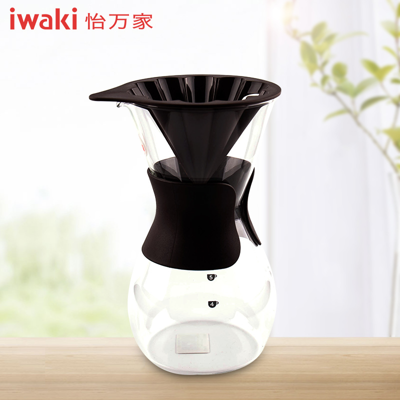 [百年品牌,精致生活,高端耐热玻璃咖啡壶]KT8694-BR怡万家花形滴漏式咖啡壶栗棕