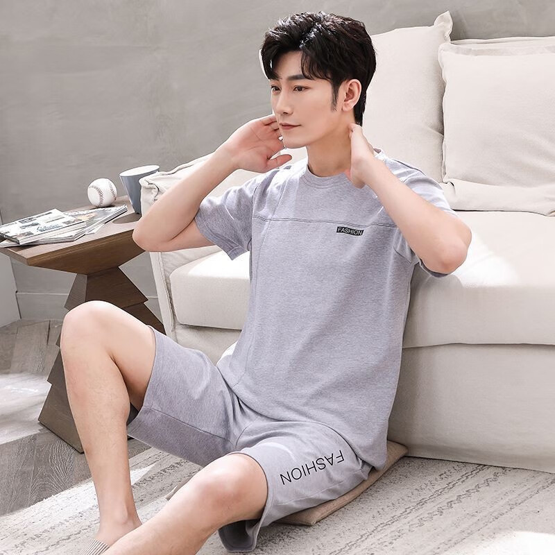 浪莎男士睡衣男纯棉春夏秋季套装薄款休闲大码短袖短裤青年潮流家居服