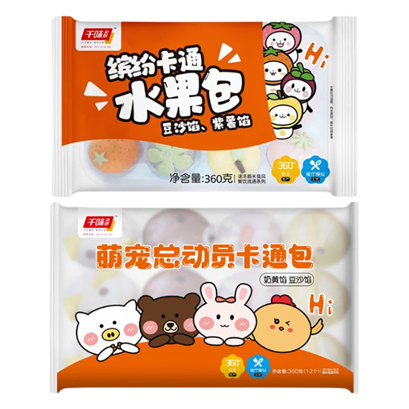千味央厨餐包组合装营养早餐缤纷水果包360g*1袋+萌宠包卡通包360g*1袋