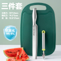切西瓜专用刀特大号加长家用锋利西瓜刀不锈钢水果刀商用刀具1155 【三件套】全钢西瓜刀+雕花刀+墨绿色菜板
