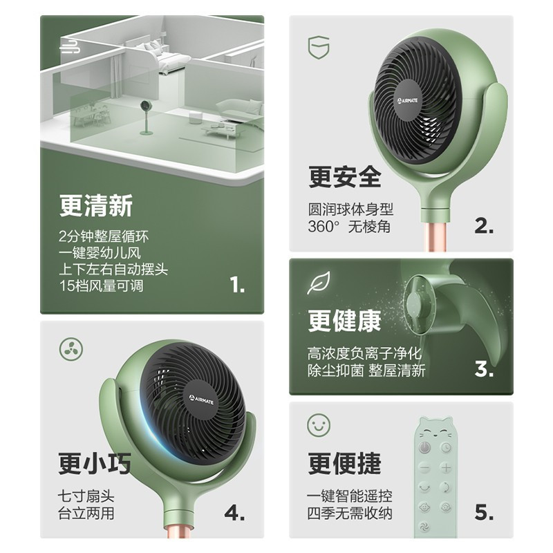艾美特(Airmate)空气循环扇星球节能落地大风量风扇直流变频家用电风扇智能遥控定时台立式风扇 FA18-RD65高清大图