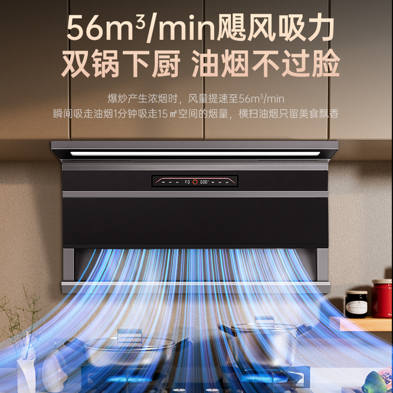 旺厨好太太 新款油烟机顶侧双吸 56立方大吸力家用7字吸油烟机大功率 自动清洗 体感触摸式高清大图