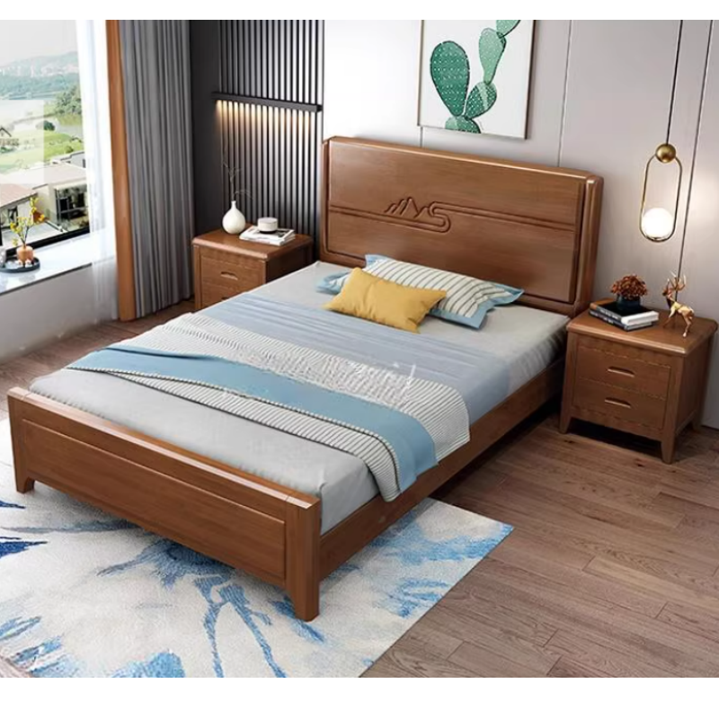 東業家具 新中式床主卧双人床单人经济型家用卧室婚床1.5米+床头柜*2+床垫床木床(±10cm) (单位:张)高清大图