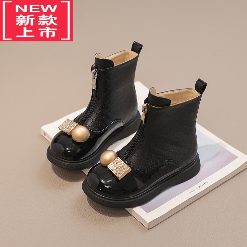 可莉允女童靴子洋气儿童马丁靴软底公主皮靴2022秋冬新款小香风宝宝短靴