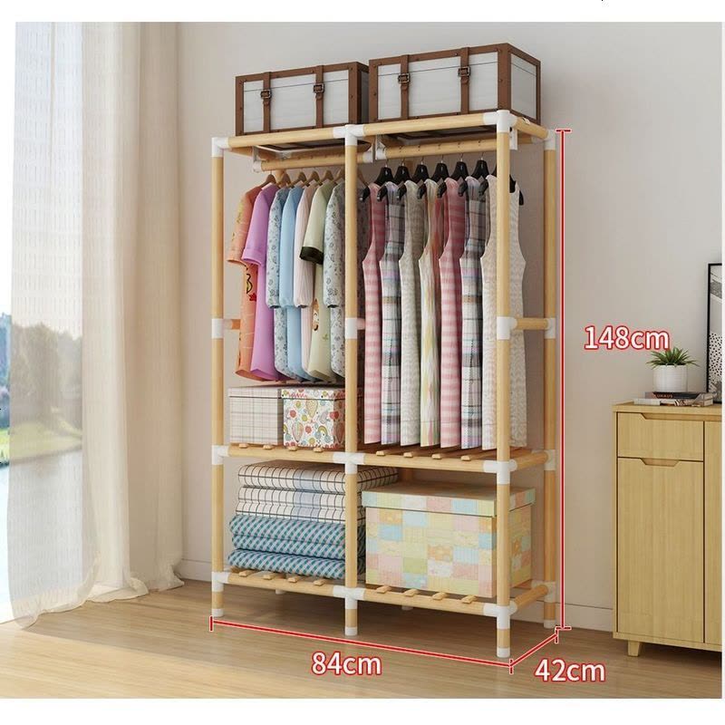 简易衣柜衣帽架实木多功能落地挂衣架卧室置物架衣服收纳柜子 Y1衣帽架图片