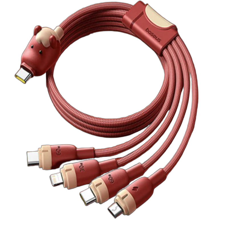 倍思 马年生肖系列 一拖四充电线USB-C to C+C+L+M 60W E04288赤岩红E0428801高清大图