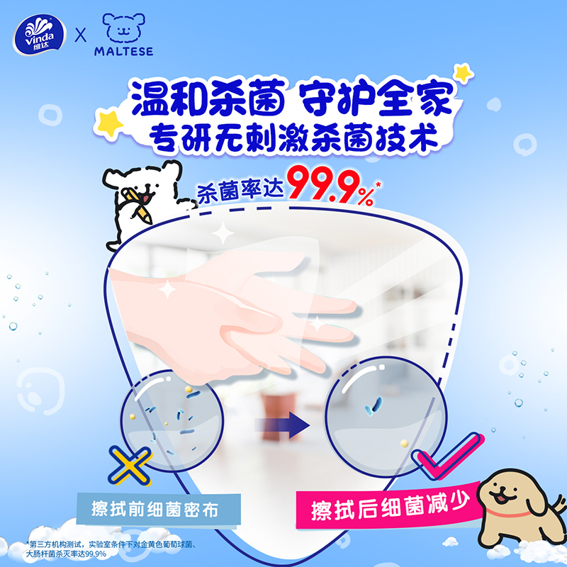 [维达×线条小狗联名]维达杀菌湿巾60片4包共240片 杀菌清洁湿纸巾擦脸擦手温和无刺激卫生清洁湿巾高清大图