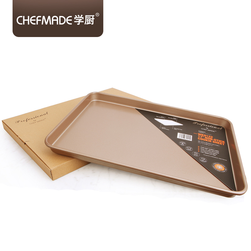 学厨17寸浅款长方形牛轧糖烤盘模具45*32.3*2.7cm香槟金色不粘月饼面包饼干曲奇蛋挞家用烤箱烘焙模具WK9122