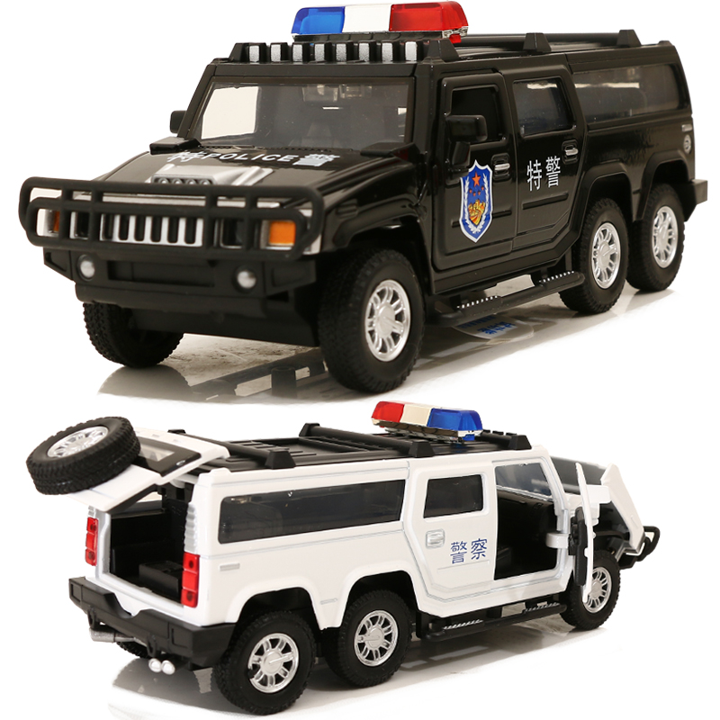 合金车模型加长悍马警察车110仿真小汽车1:32回力车男孩玩具 68234警车高清大图