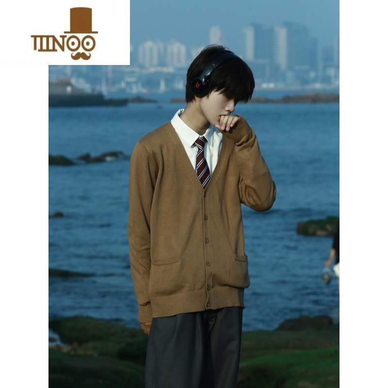 yanxu日系dk制服开衫v领针织毛衣男校服加厚上衣复古学院风长袖jk