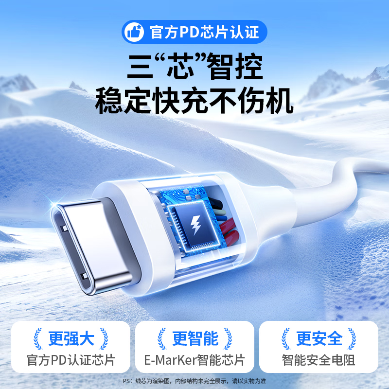 绿联(UGREEN)Type-C数据线双头PD100W/88W/66W超级快充ctoc车载充电线适用苹果华为0.5米高清大图