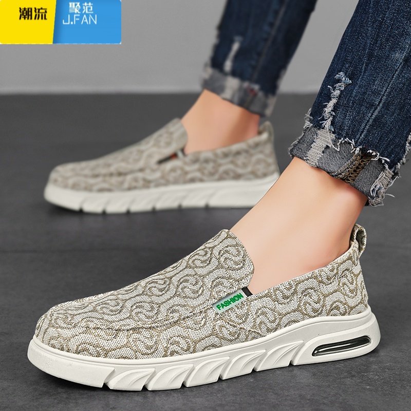 聚范帆布男鞋夏季透气懒人一脚蹬休闲板鞋男款工作运动亚麻老北京布鞋高清大图