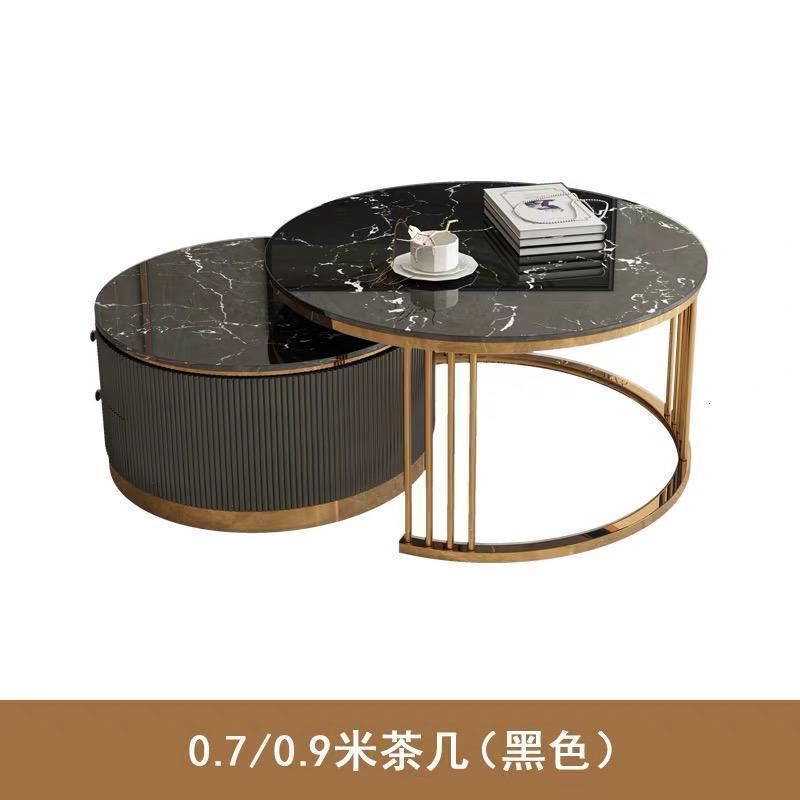 森美人新款大理石轻奢客厅电视柜茶几组合后现代简约北欧小户型简易地柜 70CM/90CM组合茶几（黑色金）大理石整装