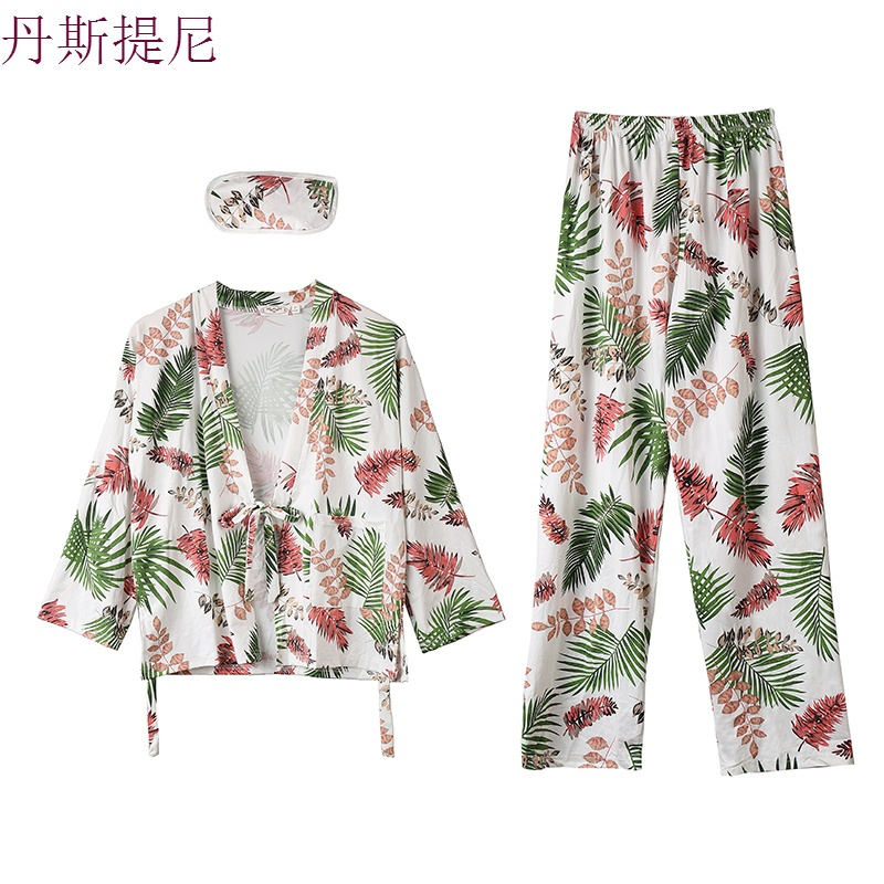 春秋季和服睡衣女长袖套装韩版清新学生可爱秋冬性感两件套家居服