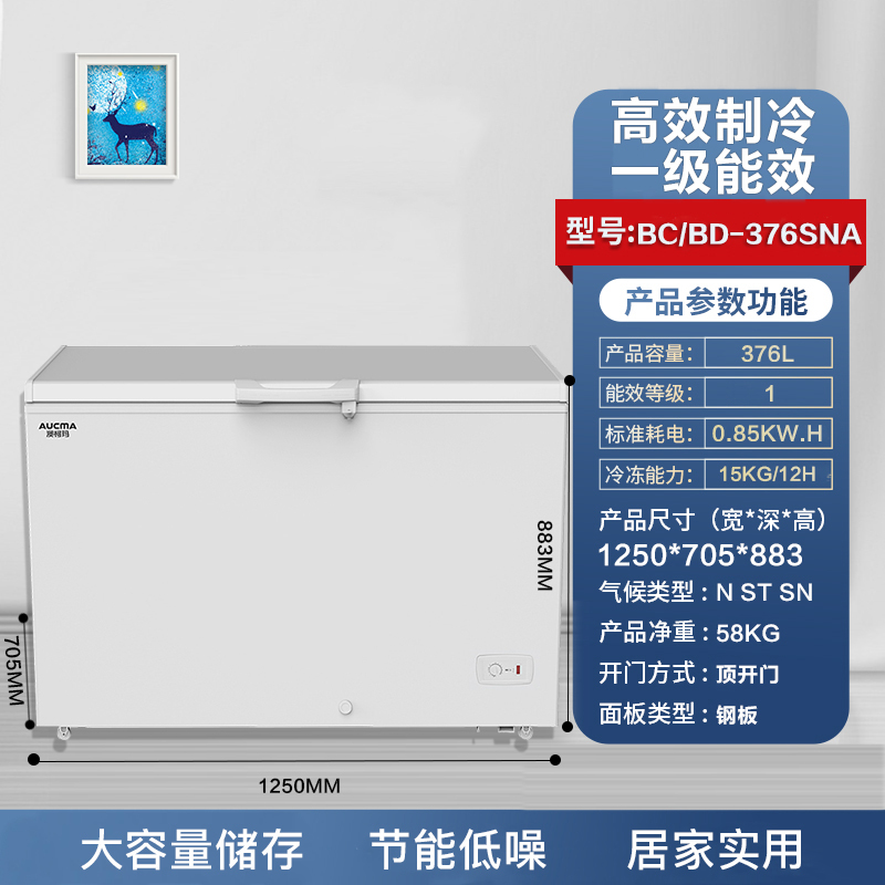 澳柯玛(AUCMA)商用卧式大容量冰柜 冷藏冷冻转换顶盖门 批发雪糕冷柜低温冷柜 BC/BD-376SNA