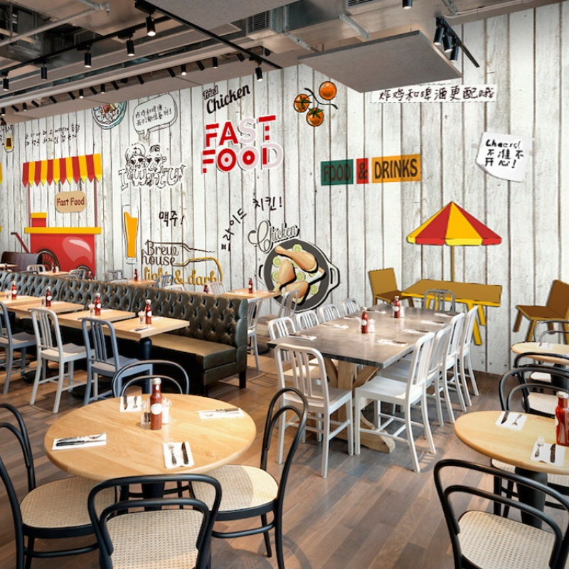 韩式炸鸡店餐厅饭店壁纸韩国烧烤快餐店汉堡店休闲吧装修墙纸壹德壹