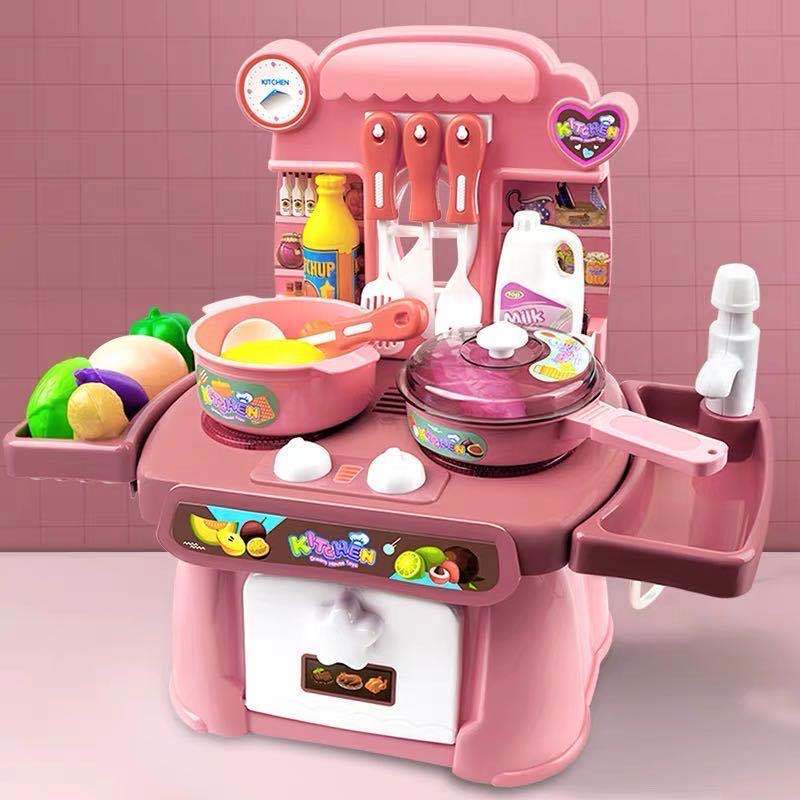 里伍过家家儿童厨房玩具套装小伶女孩男孩宝宝做饭餐台煮饭仿真厨具