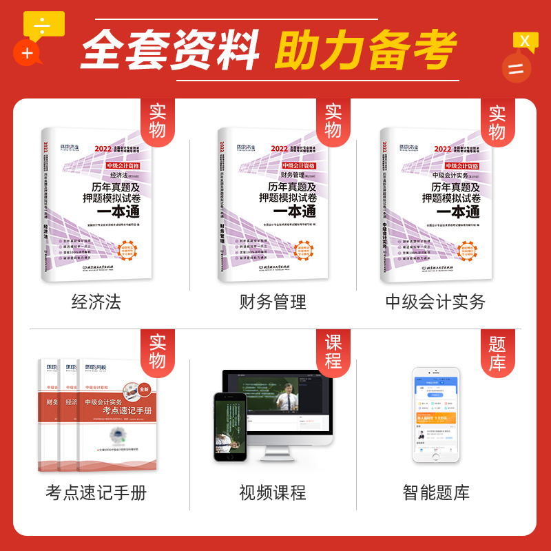 [友一个正版]环球网校2022年中级会计资格考试历年真题及押题模拟试卷一本通 中级会计实务+经济法+财务管理3本试高清大图