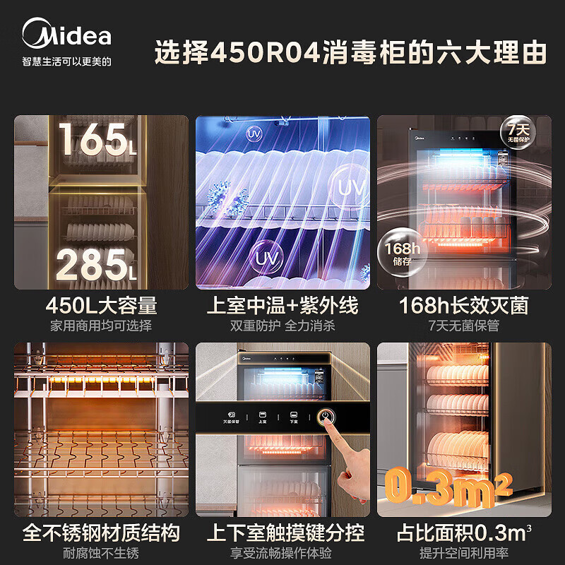 美的(Midea)立式消毒柜 450L大容量家用商用消毒碗柜 餐厅食堂厨房碗筷餐具毛巾茶杯碗柜450R04
