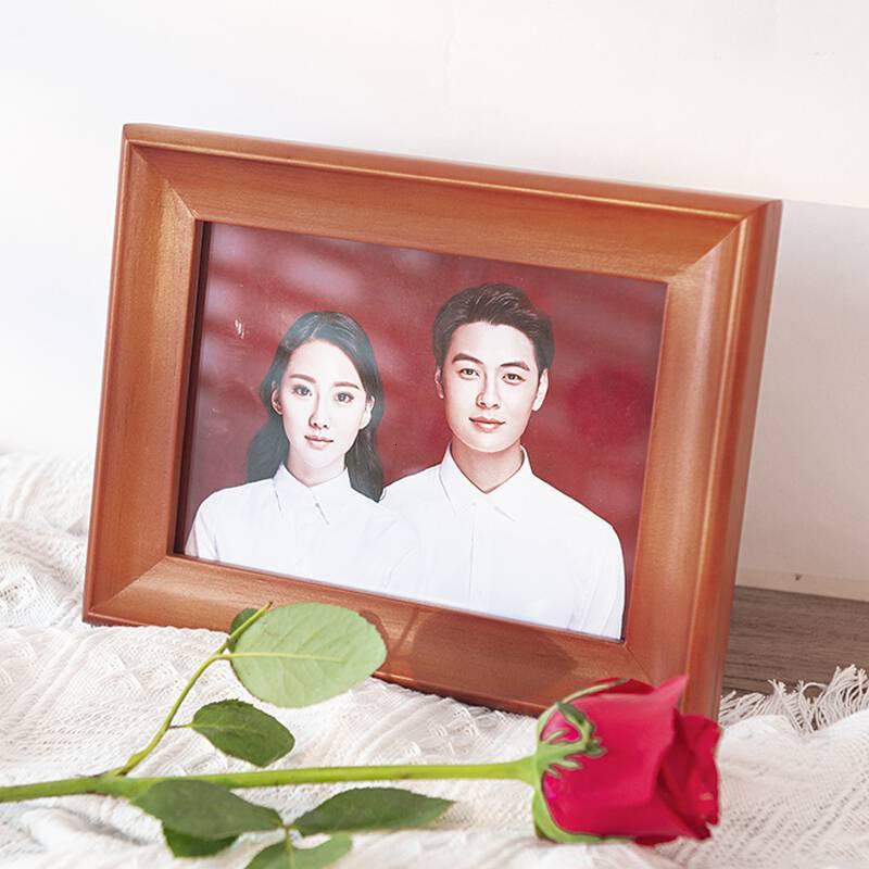 实木相框结婚登记照相框送朋友送家人简约相框床头照片框胡桃木色12寸