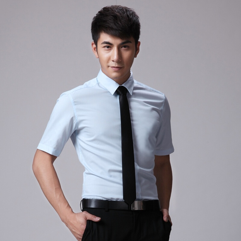 衬衫男短袖商务休闲韩版修身白色小领衬衣男正装免烫无口袋白色200