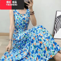YIBUSHENG小雏菊人造棉绸连衣裙女时尚外穿季新款收腰沙滩波西米亚裙子裙 M工厂现货速发 2质量好价格低于同行