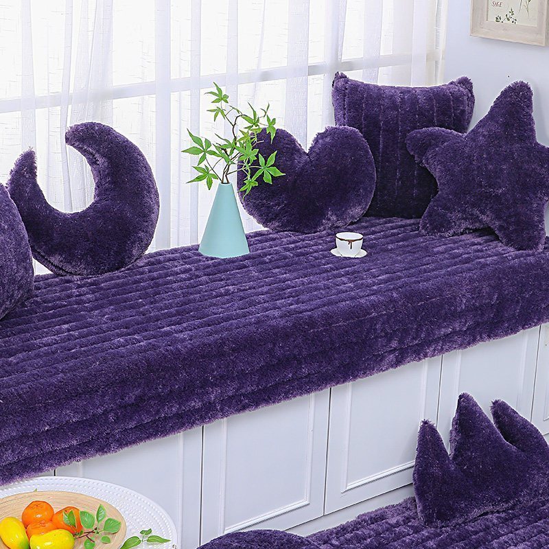 汐岩飘窗垫窗台垫毛绒加厚榻榻米坐垫阳台垫子落地窗毯榻榻米 深紫色长毛绒70*210cm
