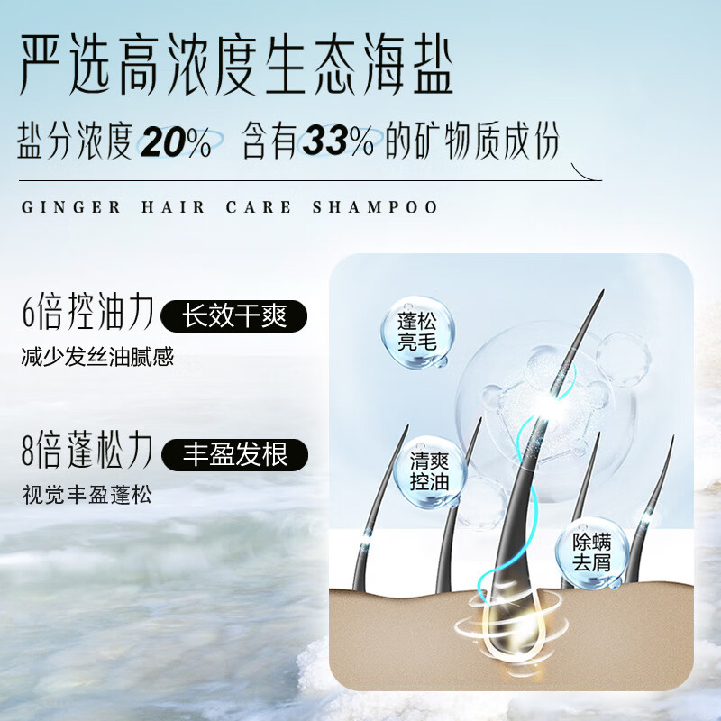 柏缇海盐洗发水专研控油蓬松洗发露持久留香洗头膏男女士通用官方正品 海盐 500ml*1瓶高清大图