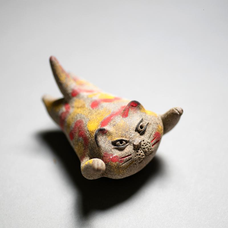 美帮汇猫肥家润手工陶土捏制小猫猫茶宠茶托茶席摆件陶瓷猫筷托茶搁高清大图