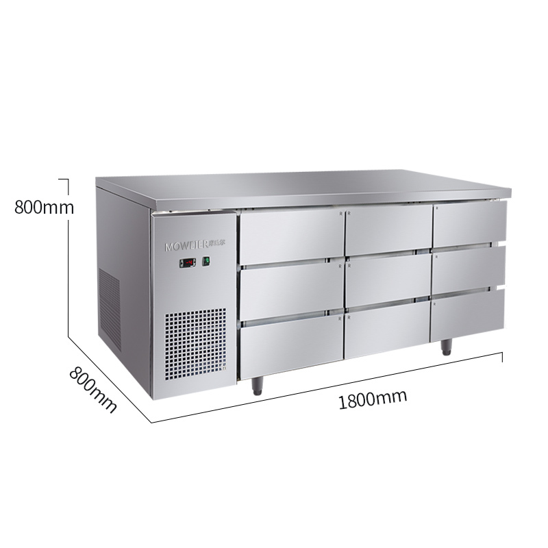 摩威尔CURD18-9D1.8m抽屉柜工作台 卧式冷柜 商用厨房保鲜柜 不锈钢商用冷柜高清大图
