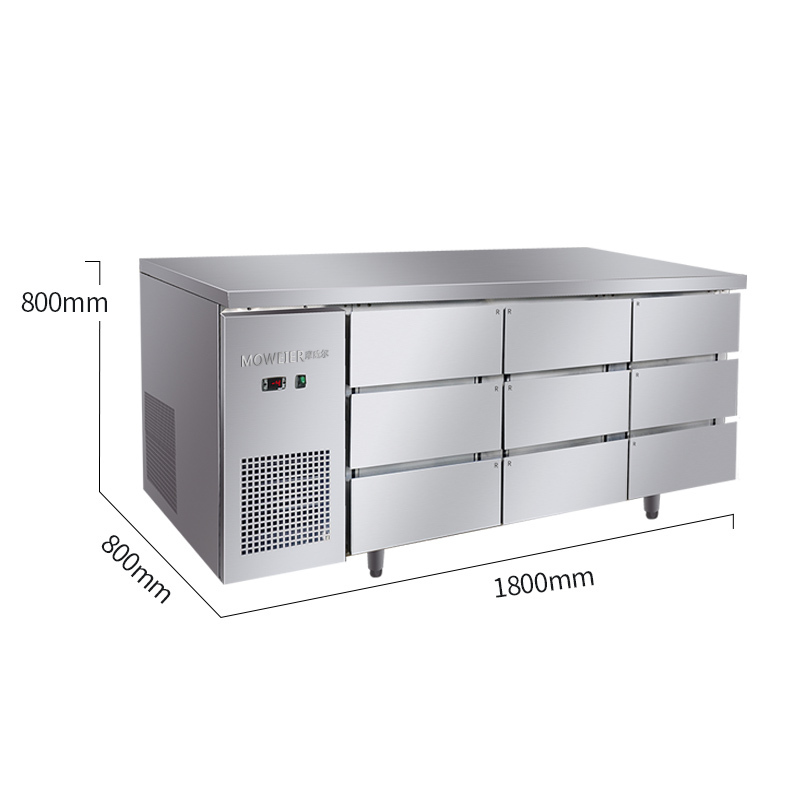 摩威尔CURD18-9D1.8m抽屉柜工作台 卧式冷柜 商用厨房保鲜柜 不锈钢商用冷柜