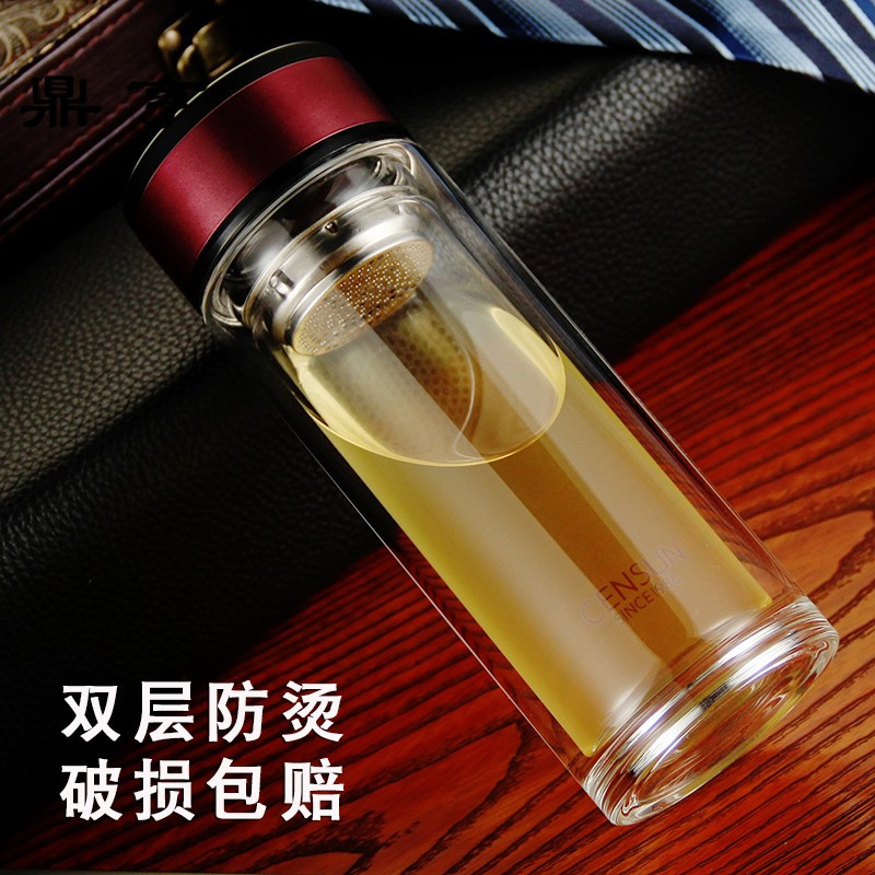 鼎亨双层玻璃杯男女学生水杯透明隔热泡茶杯便携办公杯过滤杯子