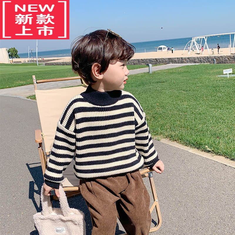 可莉允儿童毛衣加绒加厚秋冬款男童针织衫冬季小童打底宝宝上衣男孩冬装图片