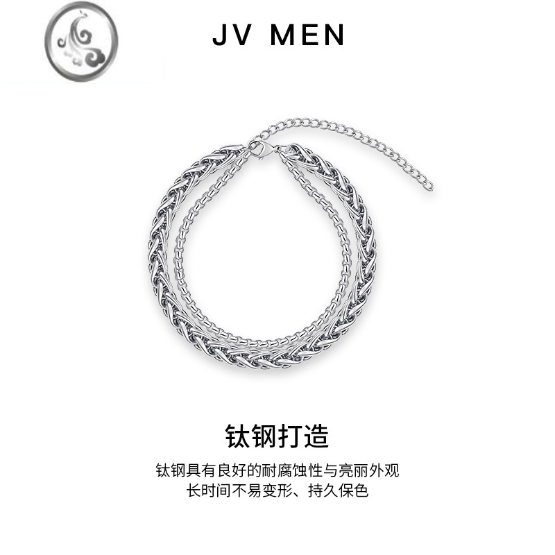 JiMi手链男款潮高级感ins小众设计嘻哈双层钛钢龙骨手环简约风男配饰