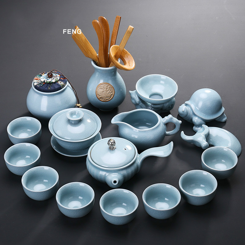 家柏饰(CORATED)汝窑功夫茶具套装家用陶瓷开片盖碗泡茶壶茶杯洗茶海茶道Z高清大图
