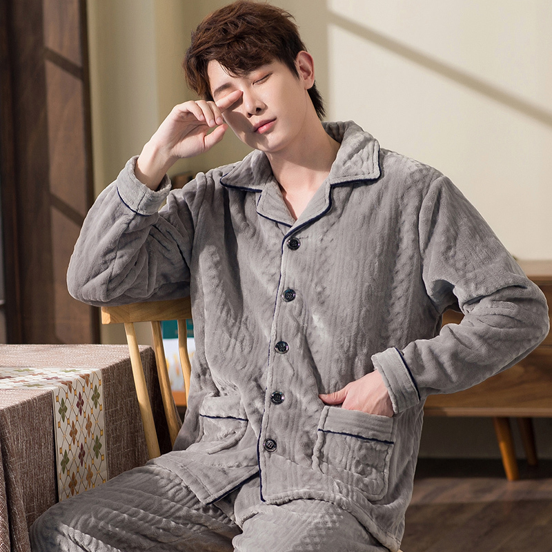 yunwuxin睡衣男冬季珊瑚绒加厚加绒保暖家居服套装法兰绒套头男士秋冬