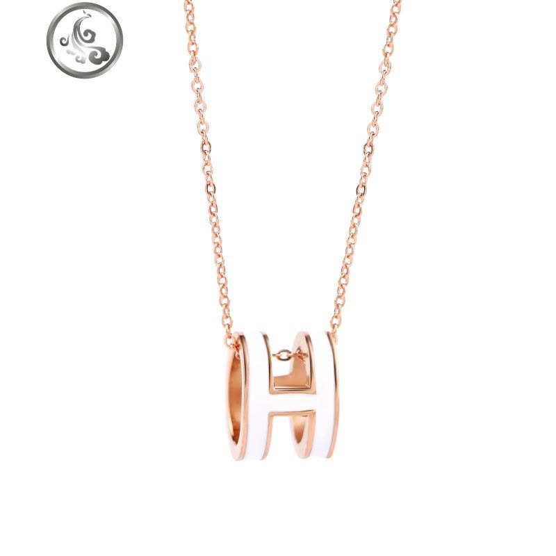 欧美简约h项链女网红钛钢不褪色玫瑰金锁骨链英文字母吊坠送 JiMi图片