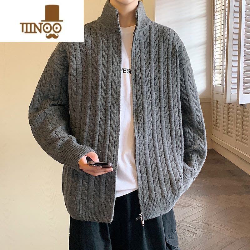 YANXU日系复古开衫毛衣男2023新款宽松慵懒风外穿针织衫外套休闲图片