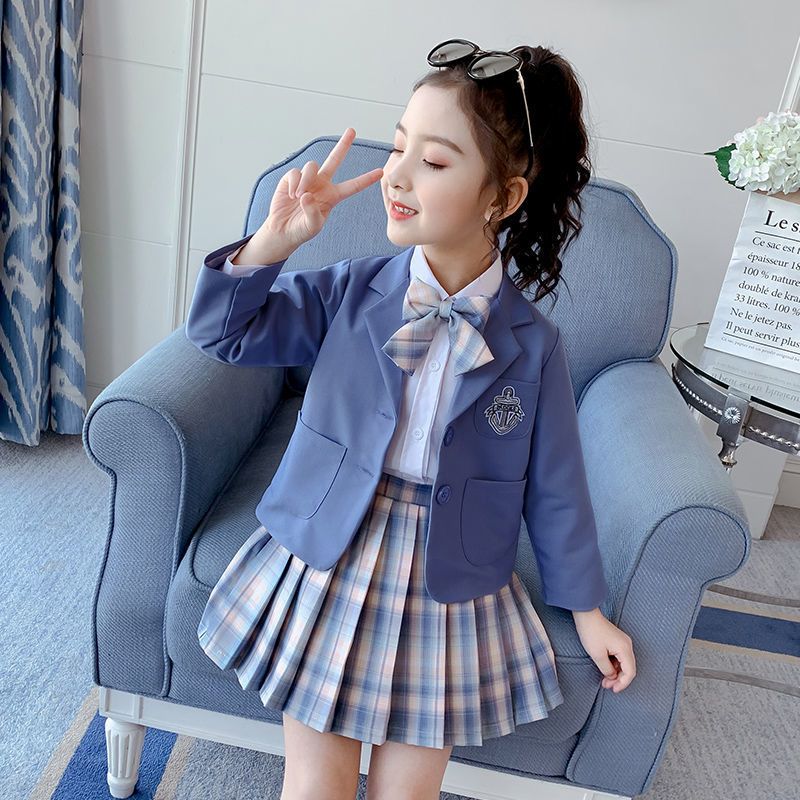 女童西装套装春秋装新款儿童小女孩超洋气jk制服学院风两件套潮