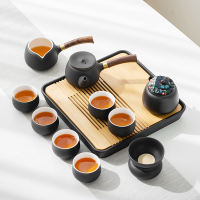 領藝 日式黑陶茶具套装家用防烫双侧把简约功夫泡茶器整套带茶盘礼盒送礼