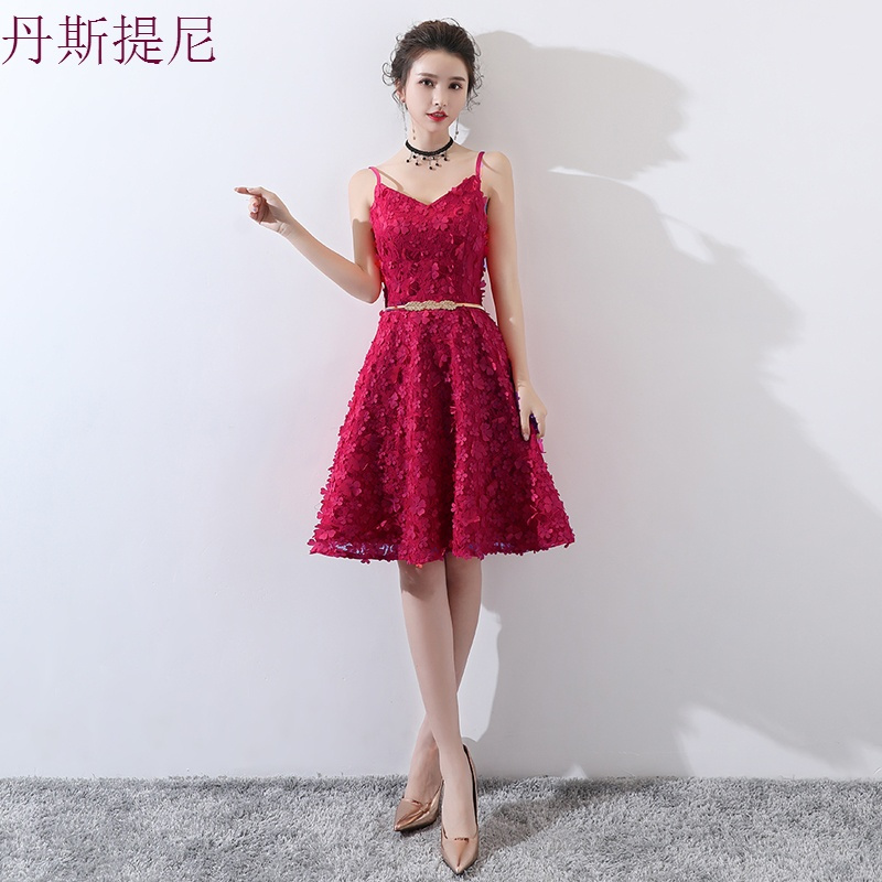 2018新款伴娘服夏季宴会晚礼服女生日派对小礼服裙带连衣裙短款